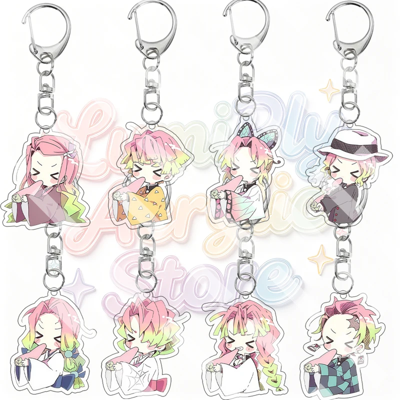 Anime Creative Demon Slayer Cute Eating Snack Anime Character Acrylic Keychain Cartoon Demon Slayer Backpack Pendant Key Ring