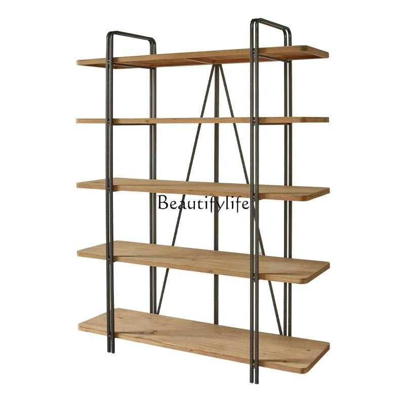 

Z.Retro wrought iron solid wood floor rack simple living room creative ornament multi-layer baffle