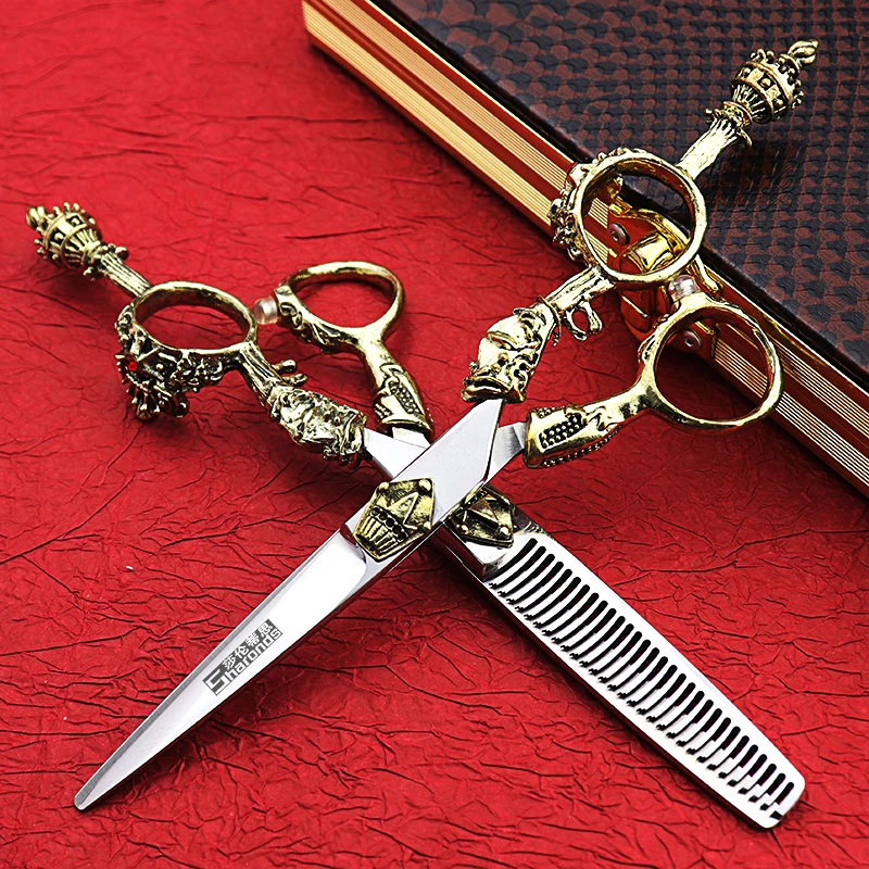 

Barber scissors 6 Inch Hairdresser Anti Slip Cut and Thin Retro Hairdressing Scissors Hair Professional cutting tools