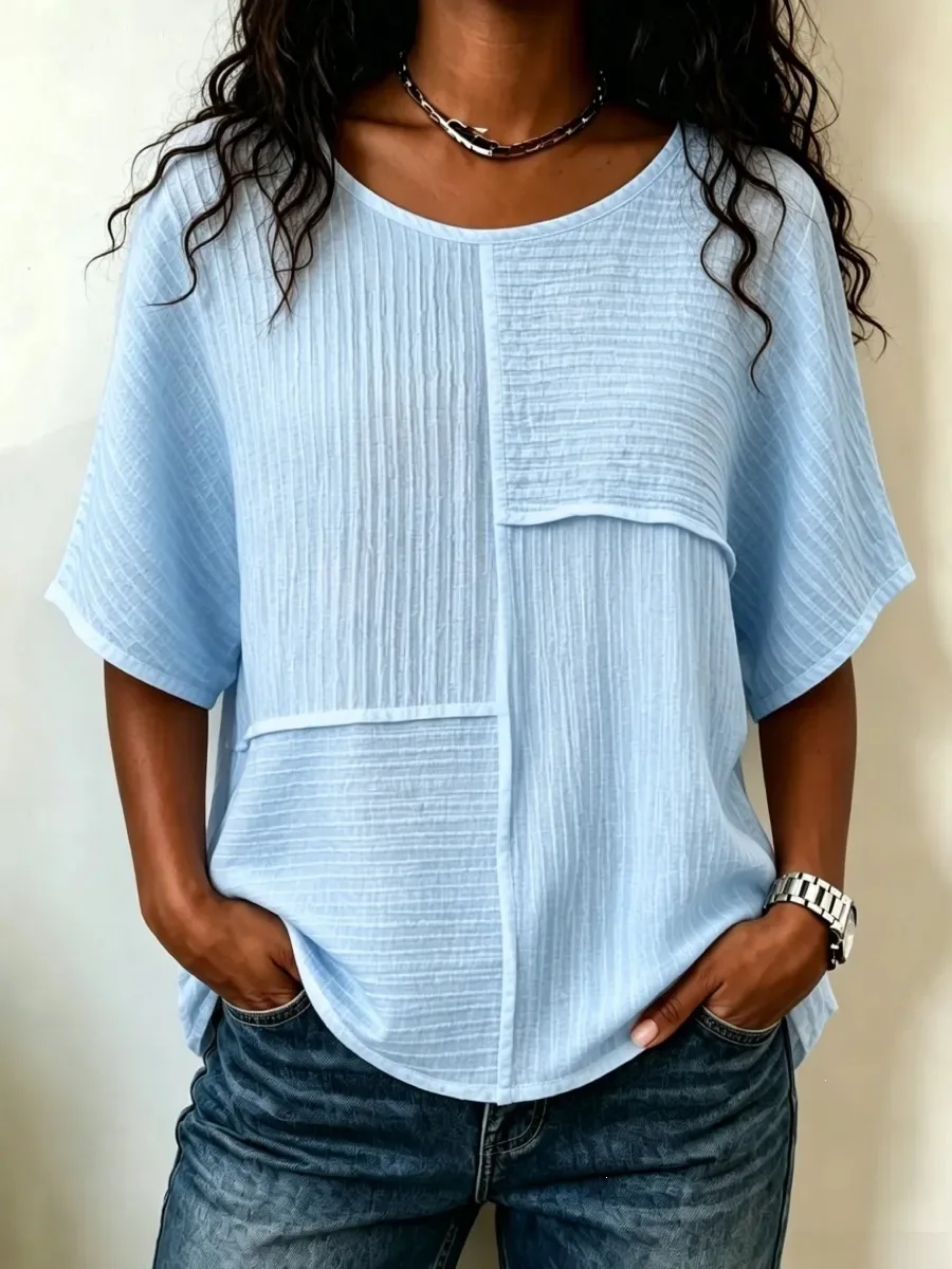 6 Fashion Leisure Texture Solid Color Round Neck Short Sleeve Women's T-shirt