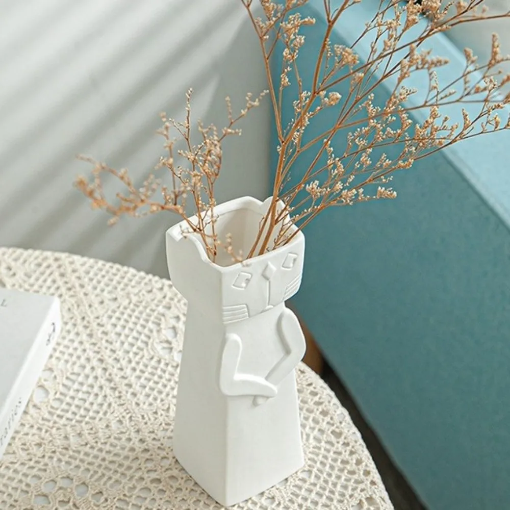 Artistic Atmosphere Cartoon Cat Ceramic Vase Stable Minimalist Dry Vase Non Slip Base Decorative