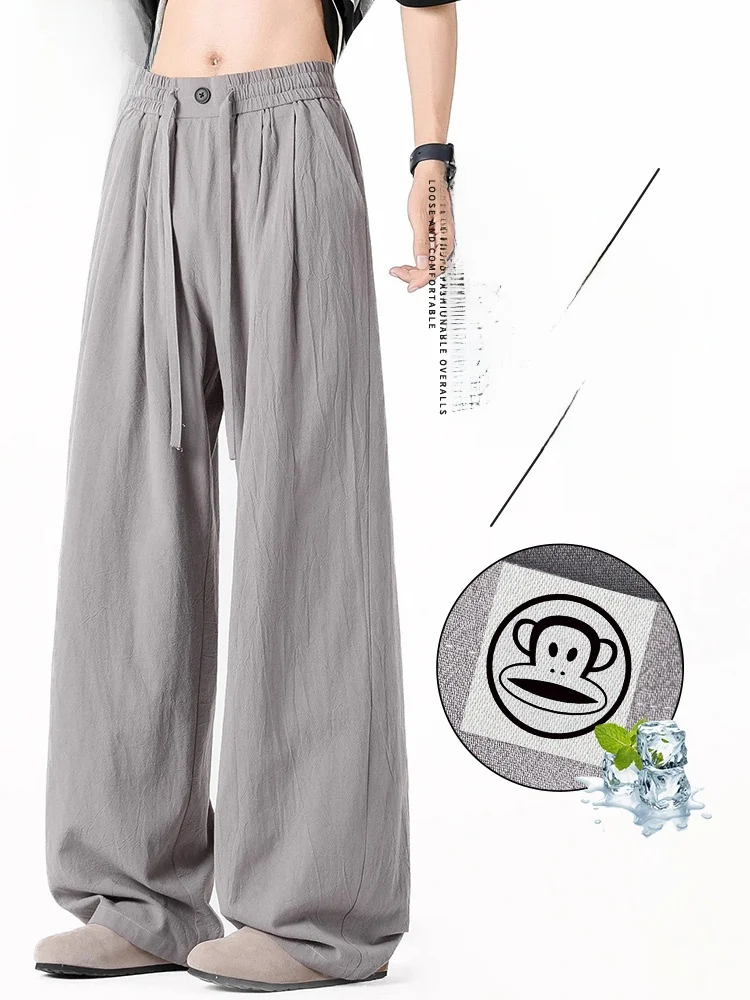 

Летние тонкие хлопковые льняные повседневные брюки PaulFrank, новые мужские спортивные свободные брюки прямого кроя, дышащие, удобные, прямого кроя