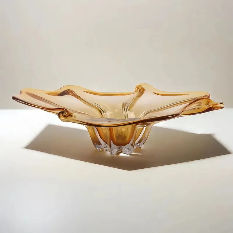Luxury Glazed Crystal Fruit Plate for Living Room Coffee Table Elegant Dried Fruit Candy Snack Bowl Home Decor Serving Dish