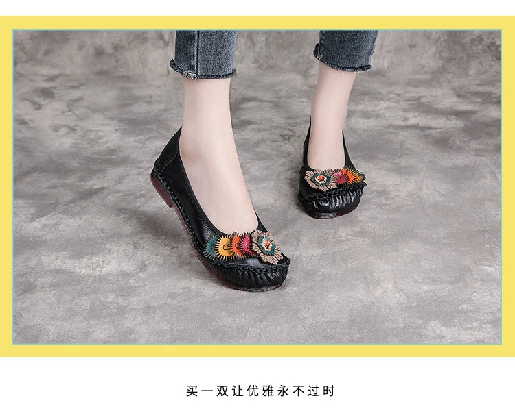 Neue handgefertigte Ballerinas aus echtem Leder für Damen mit Blumenapplikation, ethnische flache Schuhe für Damen, Vintage-Slip-On-Flats, Damen-Mokassins – Detail 10