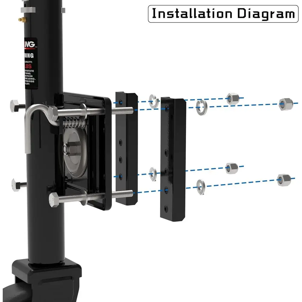 مقبس مقطورة بعجلة بقضبان مطورة، حركة عمودية مقاس 10 بوصات، 1500 رطلاً، للمركبات الترفيهية والقوارب والمقطورة والمزيد، أسود