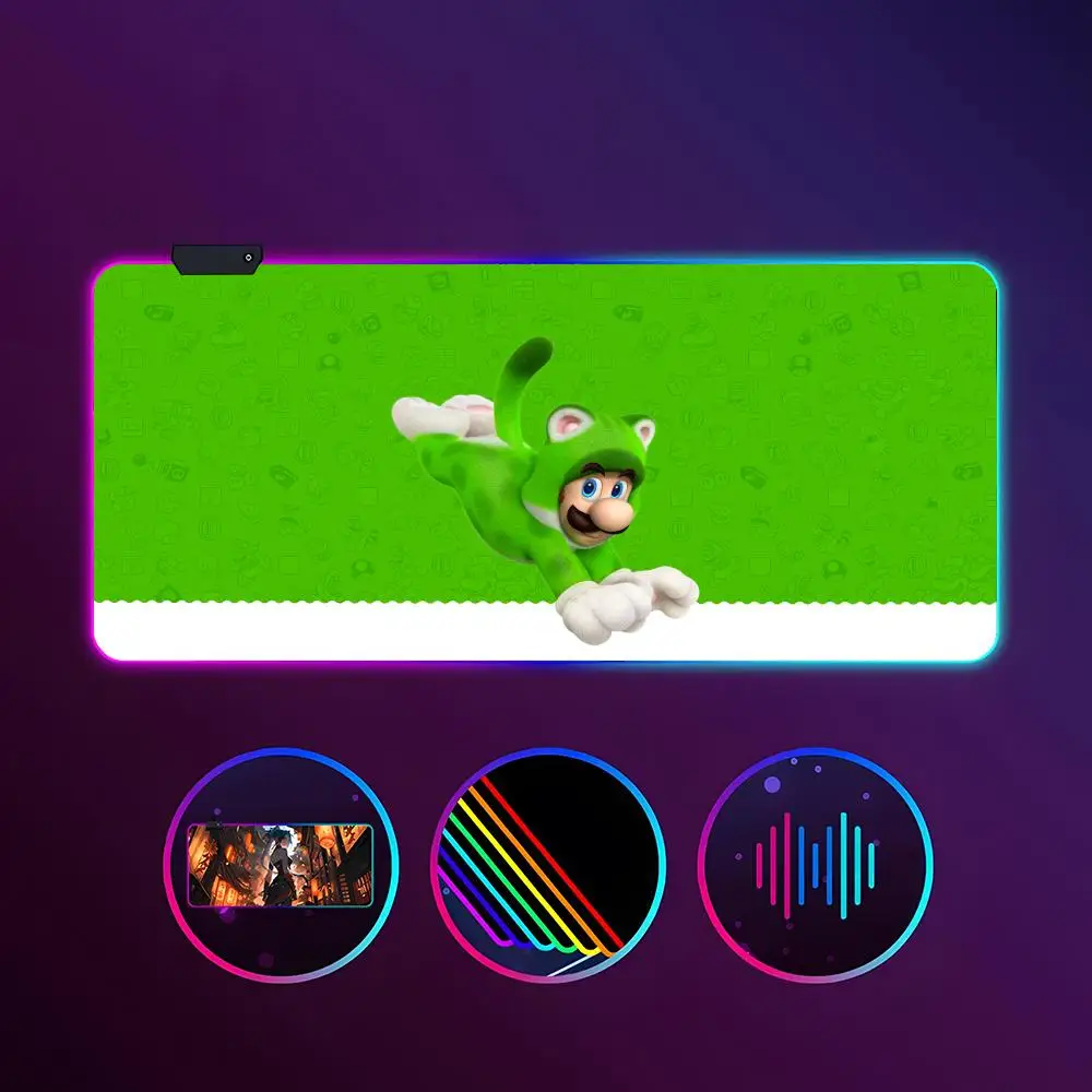 

M-Marios Cartoon Cute Mouse Pad RGB Luminous 900X400mm Large Table Mat Non-slip Extra Large Game Office Mouse Pad