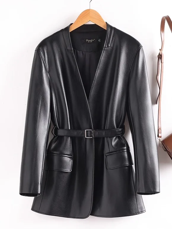 本革ジャケット レディース ミドル丈 スリムフィット 2025 秋新作 スレ ハイフェン エピスキン ウィンドブレーカー エレガンス アウターウェア