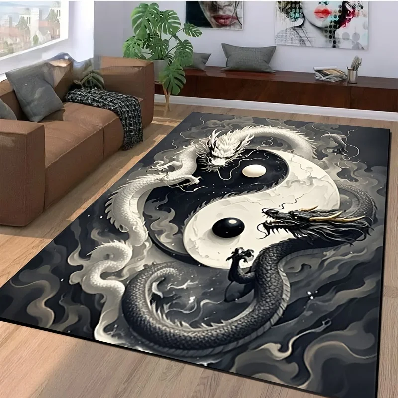 A 1pc Home Decor Rug Featuring Chinese-Style Yin-Yang And Dragon Patterns, Suitable for The Kitchen, Doorway, Entrance, Bedroo