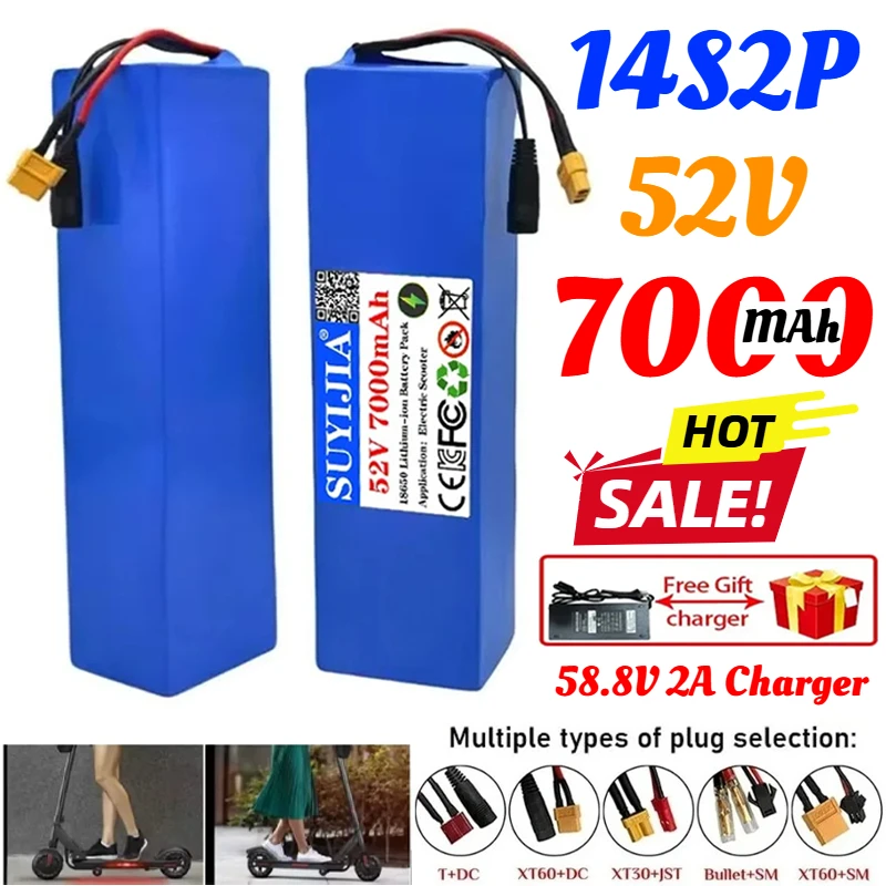 

14S2P 18650 Lithium ion Battery Pack 52V 7000mAH 1500W high-quality for Bicycle Scooter Motorcycle Built in BMS +58.8V 2ACharger