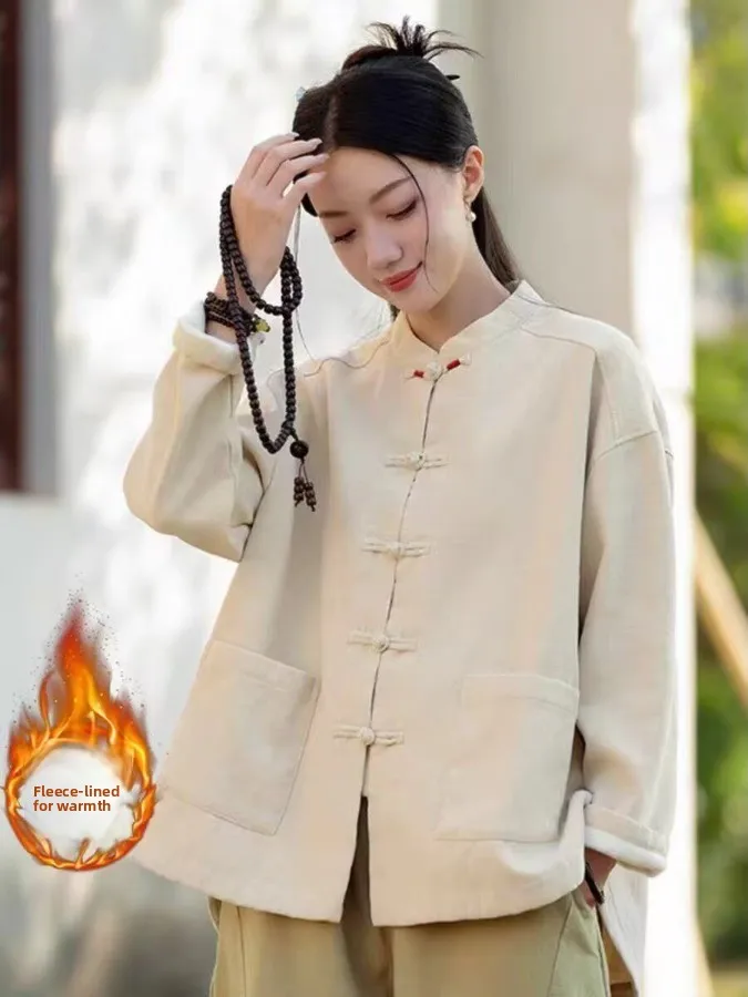 

Women's Tai Chi Outfit Set Thiened Cotton Linen Jaet Autumn Winter Training Clothes Eight Pieces Silk Ribbon Exercise Uni...