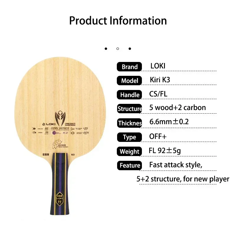 Original loki kirin k3 tischtennis klinge 5 holz 2 carbon ping pong paddel anfänger training ping pong schläger aus mit loki tasche