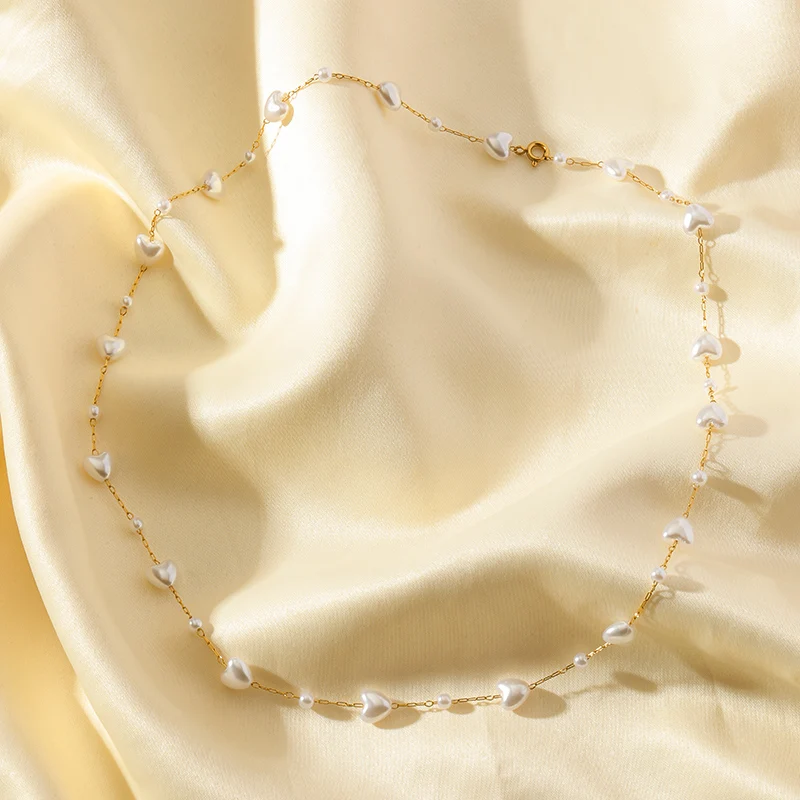 EILIECK 316L Edelstahl Herzförmige Perlenkette Armband-Set Modischer Goldfarbener Wasserdichter Schmuck für Frauen Mädchen Geschenk – Detail 14