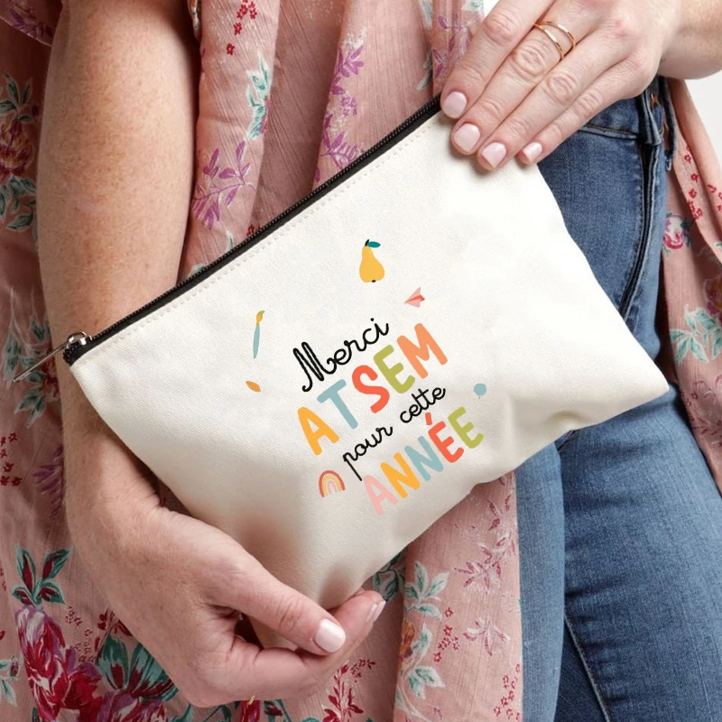 French School ATSEM Appreciation Design Toiletry Bag - Durable Polyester Zipper Pouch with French School Inspired Makeup Case