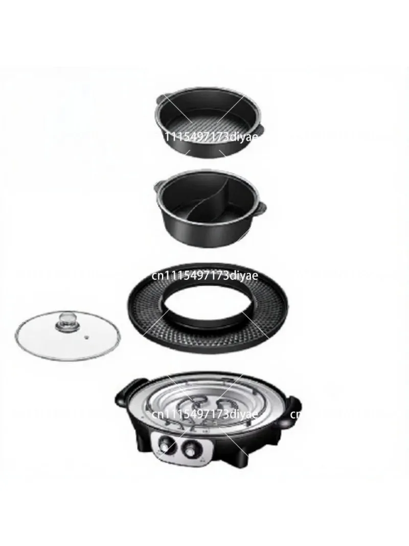 Multifunctional 3-in-1 Hot Pot & Grill Pan, Detachable Smokeless Electric BBQ Grill for Home Indoor Use