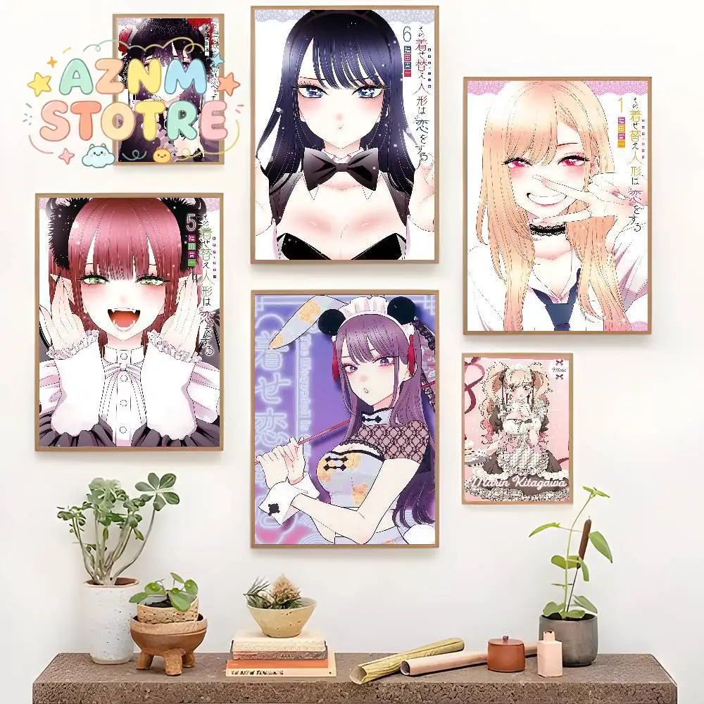 Popular Anime Beautiful Girls My Dress-Up Darling Classic Vintage Posters Waterproof Paper Sticker Coffee House Bar Home Deco