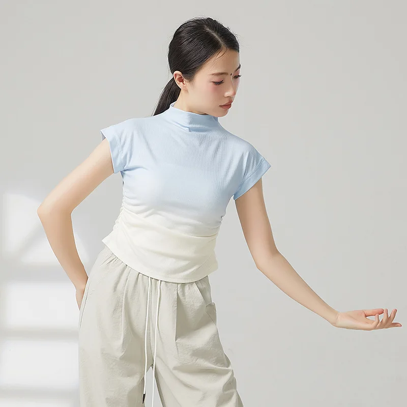 Одежда для современных танцев, женская летняя одежда 2024, топы с короткими рукавами и постепенным изменением, тренировочная одежда, тренировочная одежда для тела