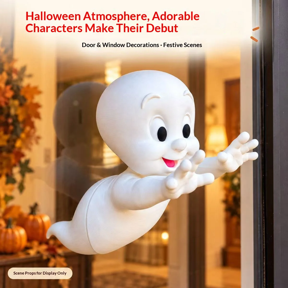 New 3D Printed Cute Ghost Window Decal, Spooky Halloween Glass Sticker, Peel and Stick Window Cling for Home Party Decor