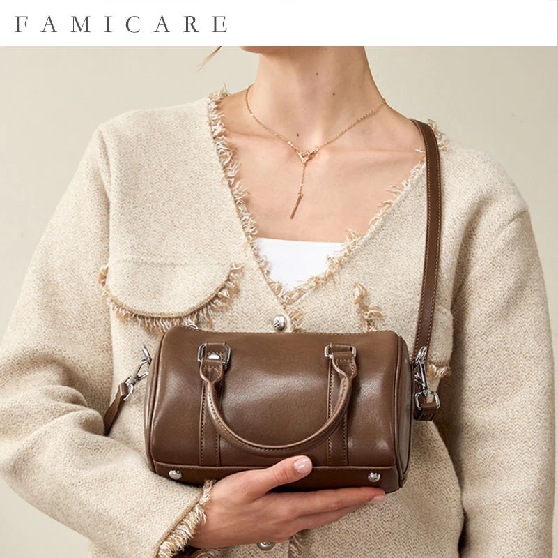 حقيبة بوسطن النسائية 2025 حقيبة يد جديدة من الجلد المحبب بسحاب كتف محمولة للتنقل حزمة صغيرة أنيقة مميزة #1