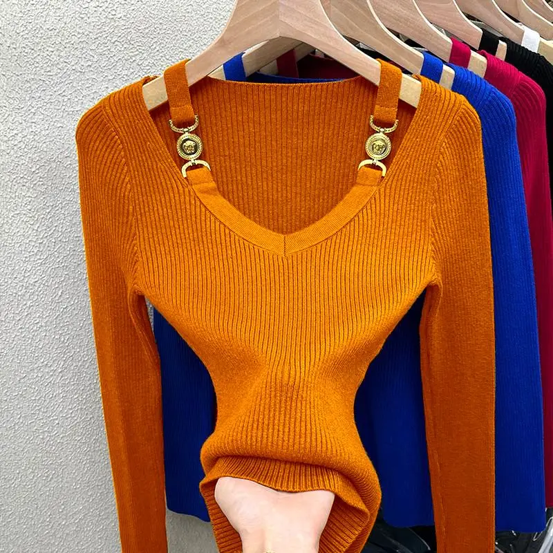 Solid Color Undercoat Sweater Ladies Fashion Long Sleeve Knitting Tops Autumn Winter Solid Color Pullovers Women\'s Clothing