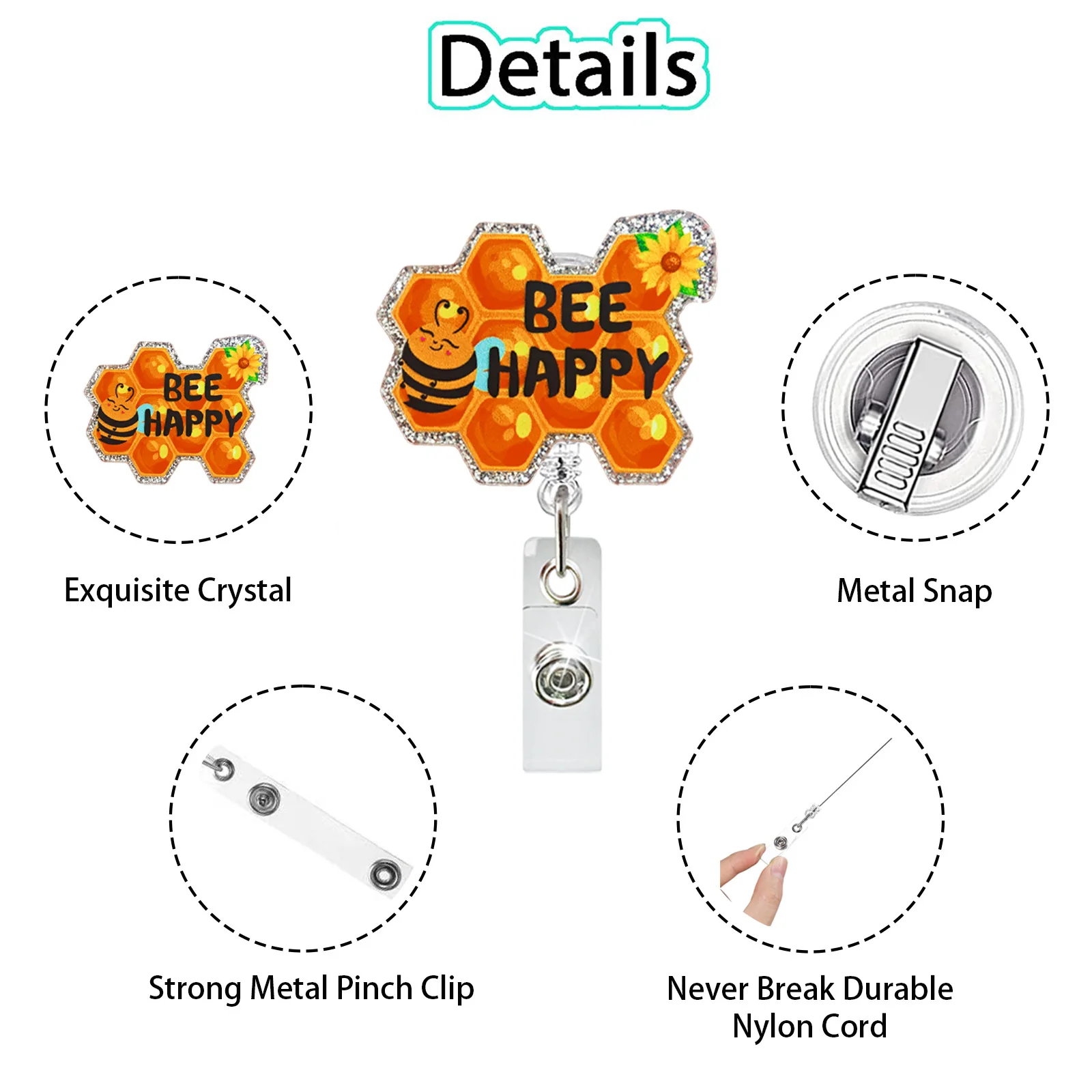 Glitter Acrylic Retractable Badge Reel Funny Nurse Teacher Id Badge Holder With Belt Clip Retractable Name Badge Reel For Worker