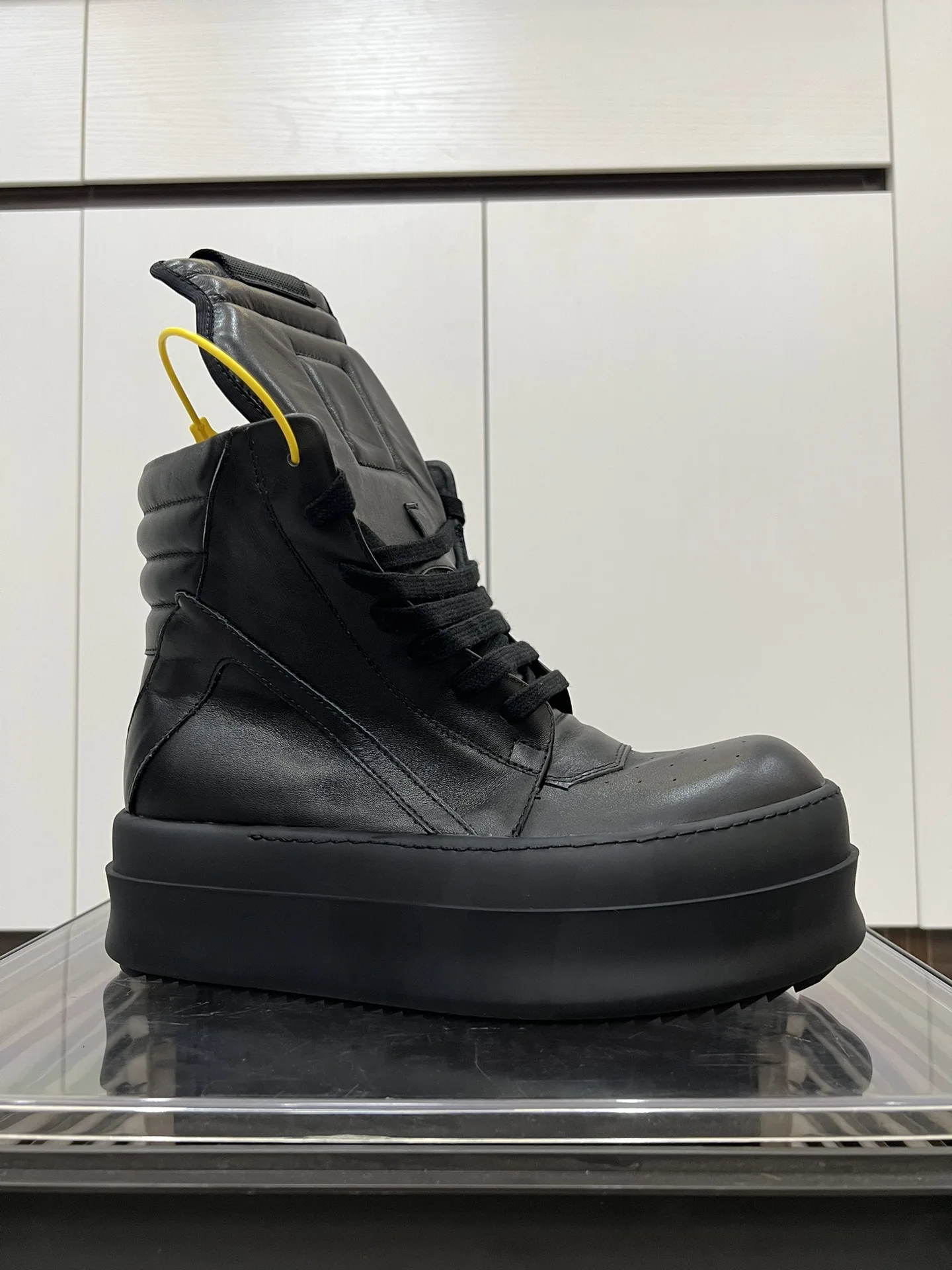 Ricks Luxury Designer Thick Shoelaces Sneaker Real Leather Black Sneaker Owens Thick Sole Casual Shoe Men Owens Women Ankle Boot