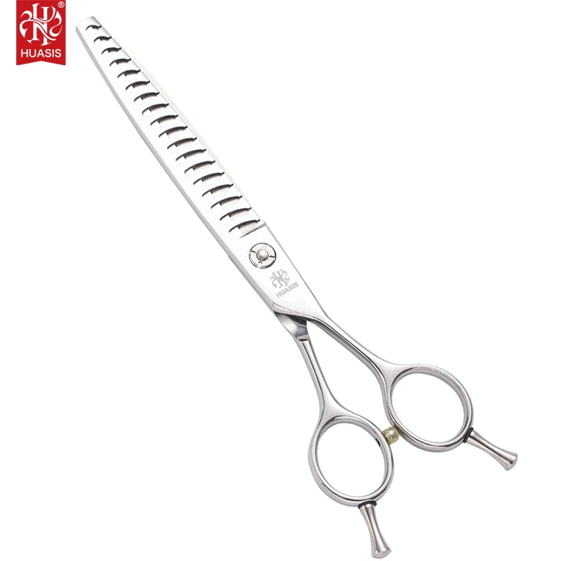 

HUASIS HU7 Professional Chunker 7inch with Shark Teeth Pet Grooming Scissors 18 Teeth Symmetrical Handle Blender Japan 440C