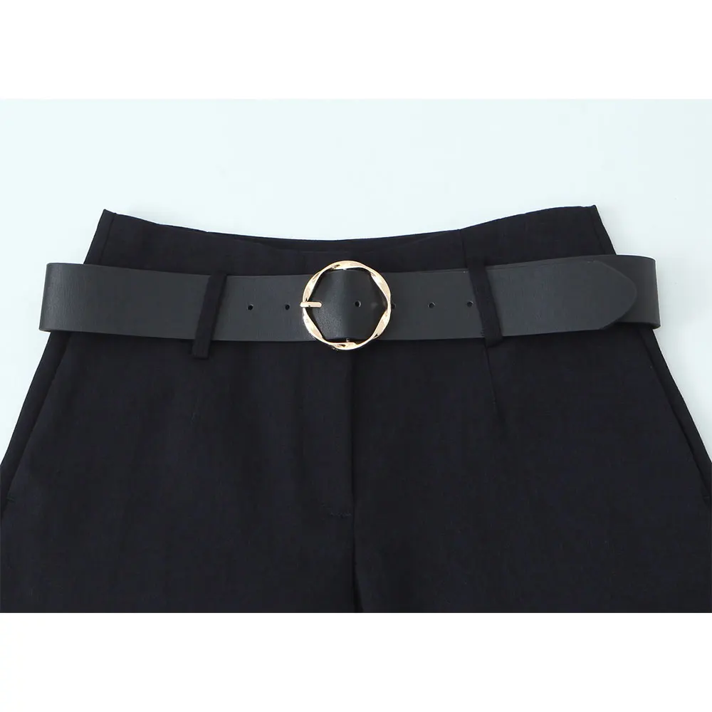 DUOPERI شورت نسائي قصير أسود أنيق مع حزام عتيق بخصر عالٍ شورت نسائي أنيق غير رسمي #3