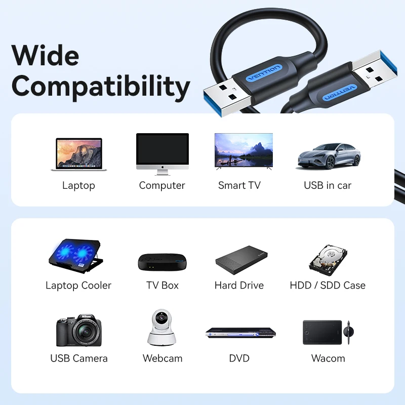 Vention USB to USB Extension Cable Male to Male 3.0 2.0 USB Extender Cord for Hard Disk TV Box Radiator USB 3.0 Cable Extension