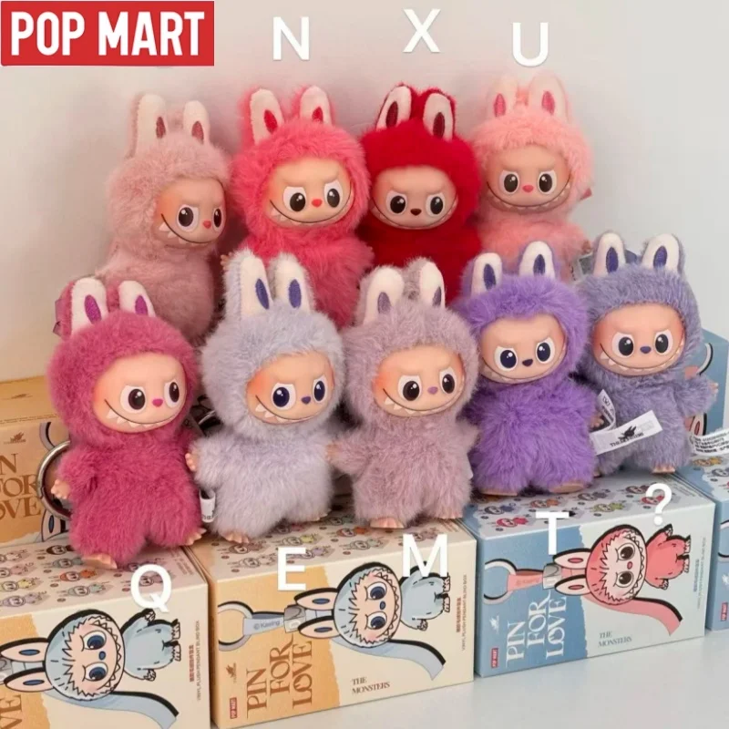 حقيقي POPMART Labubu الوحوش دبوس لسلسلة الحب صندوق أعمى V4 اللعب قلادة من الفينيل الديكور مفاجأة هدية صندوق غامض