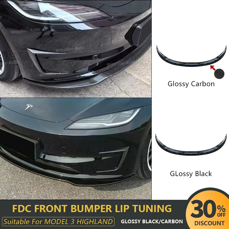 

For 2017-2025 Tesla Model 3 Highland Bumper Lip Front Guard Trim Spoiler ABS Black Carbon Body kit Front Lip Auto Accessorie