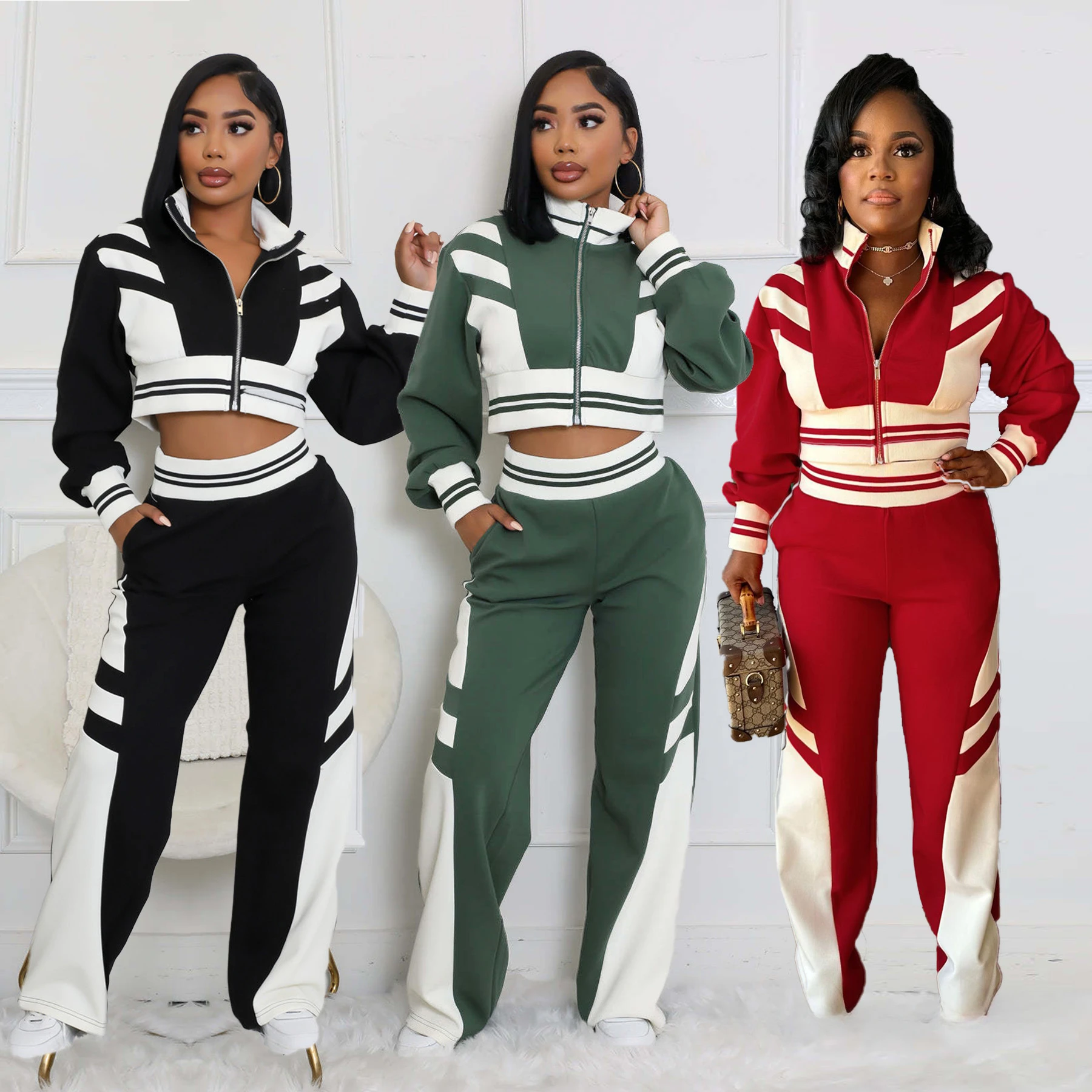 

2024 Autumn Crop Jackets 2 Piece Pant Set Outfits Women Coats Joggers Tracksuit Sexy Elegant Sweatsuits Winter Two Piece Sets