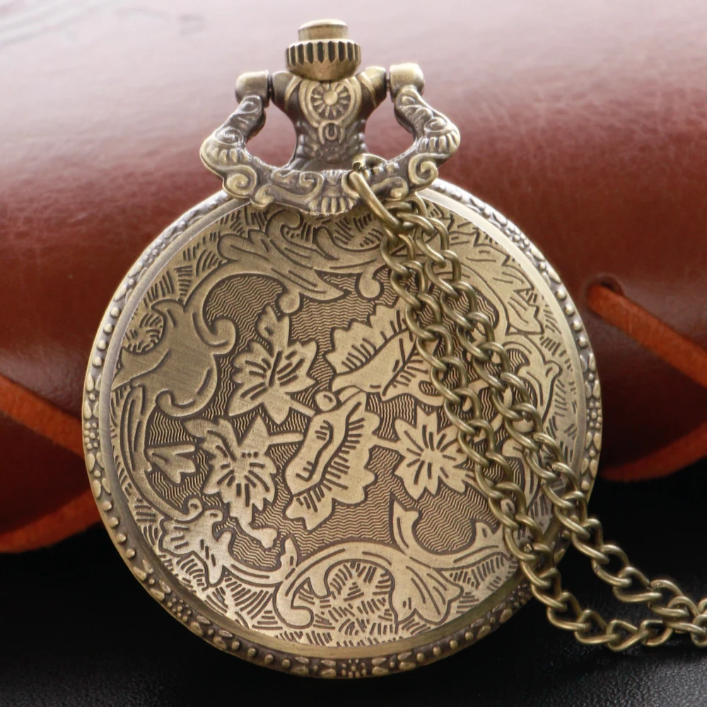 Bronze Map Section Gum Drop Pocket Watch Vintage Steampunk Arabic Digital Necklace Pendant Chain for Men and Women Gifts CF1059