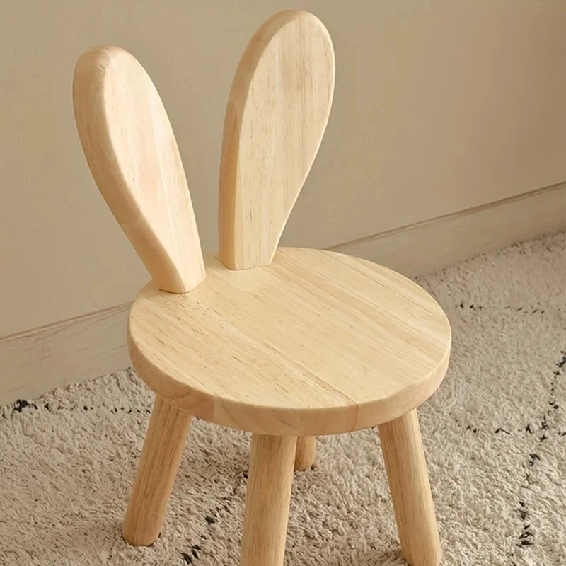 Taburete pequeño de madera maciza con orejas bonitas, taburete decorativo, silla para niños