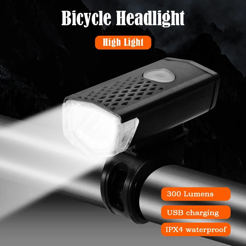 LED Bicycle Front Light 300 lumens Headlight Road Cycling Lamp Warning Safety Lighting MTB bike Accessories USB Rechargeable