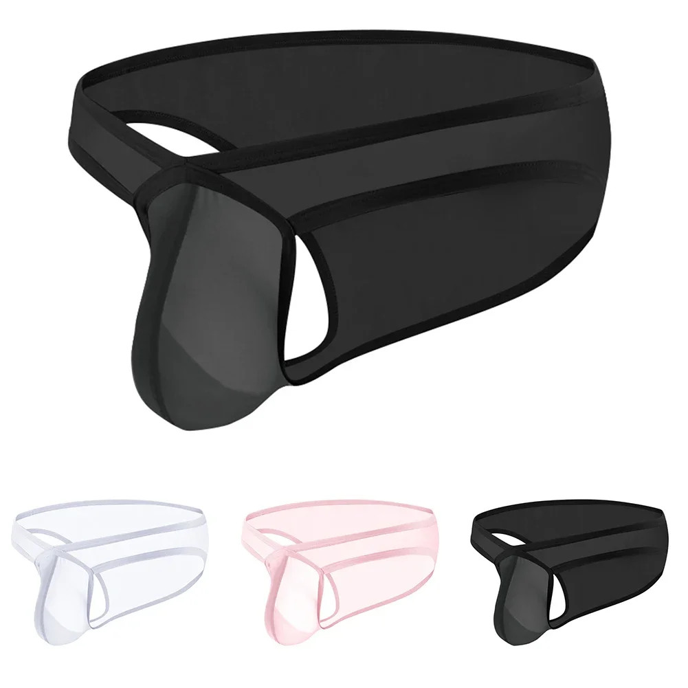 Slip taille basse en maille transparente pour homme, sous-vêtement sexy, bikini en poudre