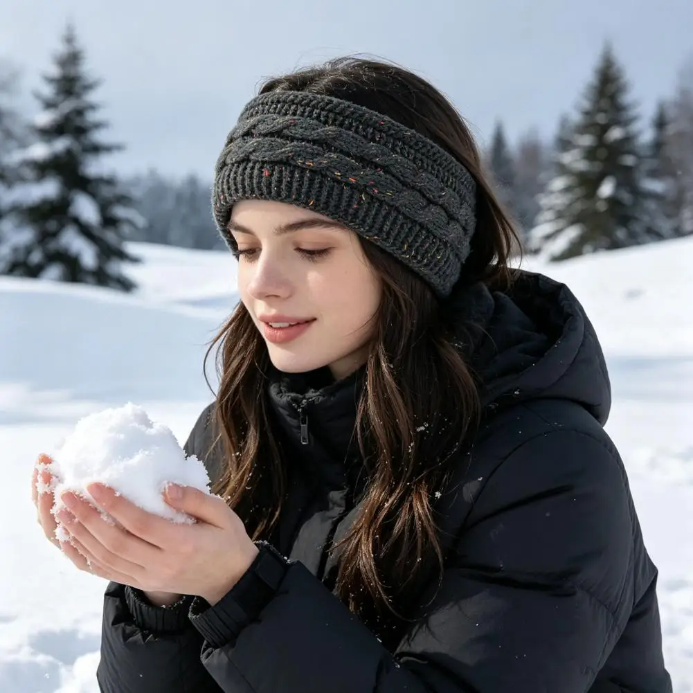 Cozy Acrylic Knit Headwear Winter Headbands for Women Thick Knitted Ear Warmers Fleece Lined Hairbands for Outdoor Running