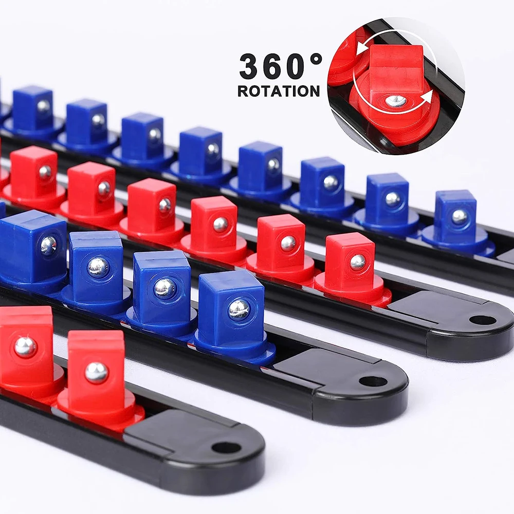 360° Swivel ABS Socket Organizer 1/4Inch 3/8Inch 1/2Inch Premium Quality Socket Clip Rail Holder Socket Organizer Tools 1/6PC