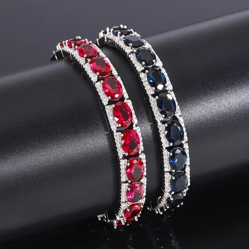 

18K Gold Inlaid PT950 Platinum Pigeon Blood Red Blue Spinel Crystal Treasure Seiko Retro Luxury Inlaid Bracelet Main Stone 6 * 8