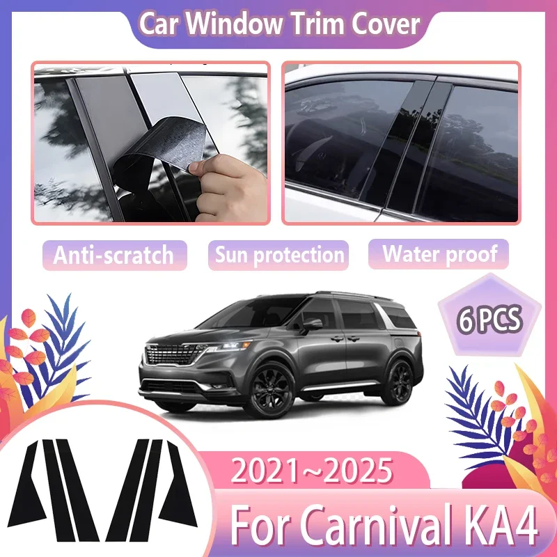 Car Window Trim Cover For Kia Carnival 2025 Accessories KA4 MK4 2021 2022 2023 2024 Gloss Black Door Column Pillar Sticker Tools