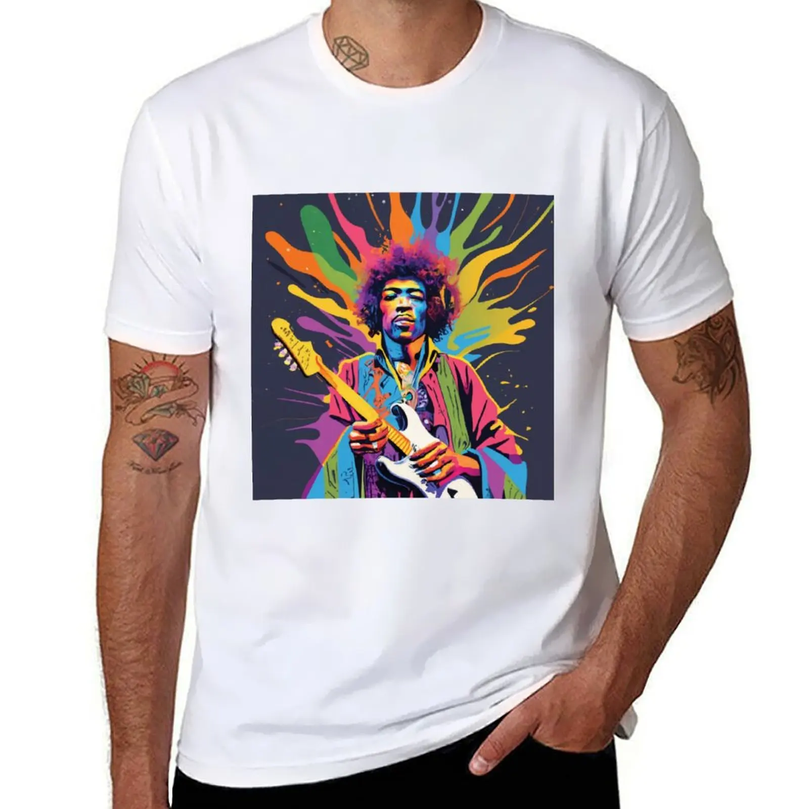 

Psychedelic Jimmy Hendrix and his Guitar T-Shirt anime clothes custom shirt new edition mens graphic t-shirts funny