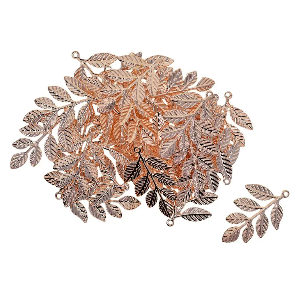 30Pcs/lot Large Filigree Leaf Branches Jewelry Making Findings , Rose Gold