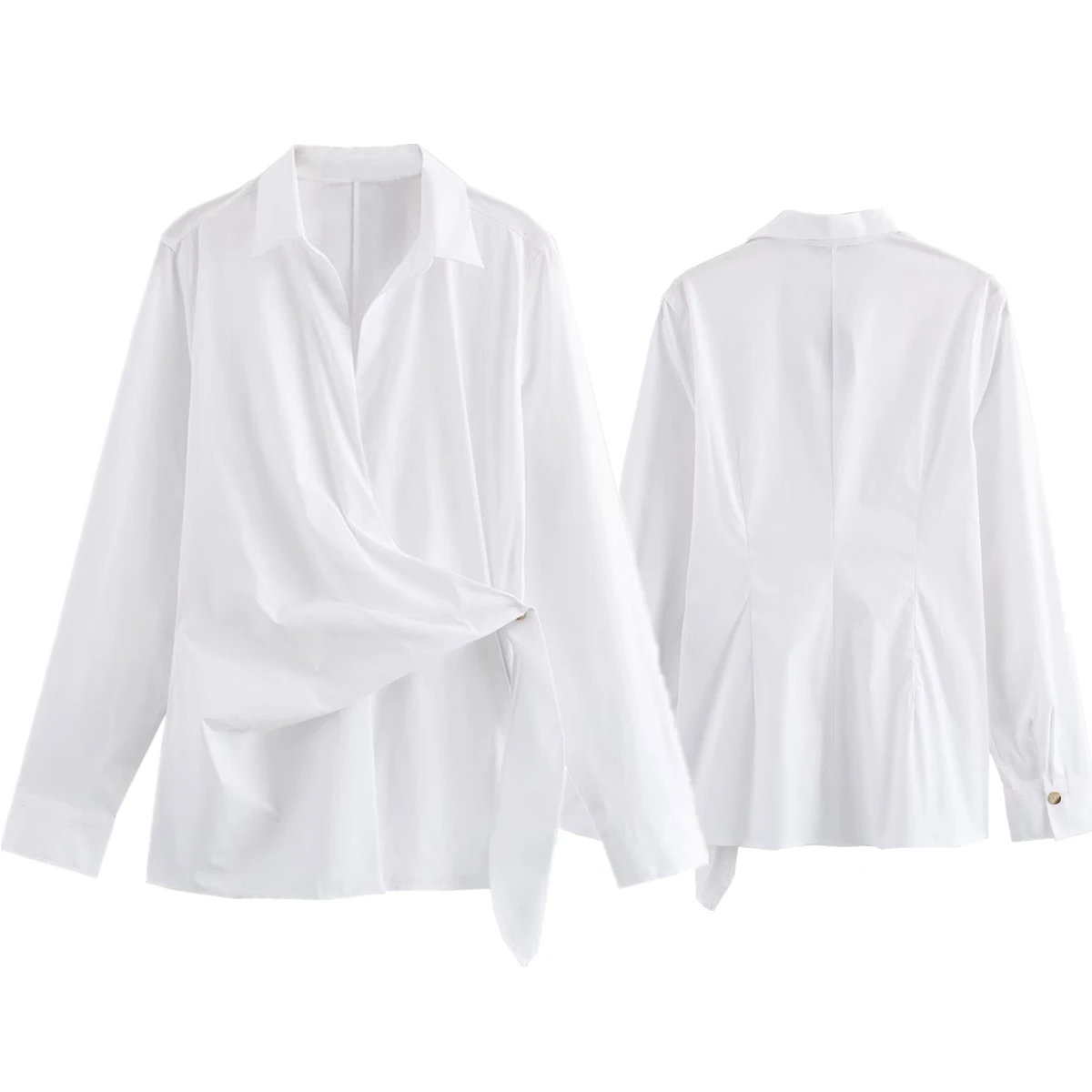 

Jenny&Dave 2024 Spring And Summer Fashion Long Sleeve Loose Casual Blouse Minimalist Wrapped White Shirt Women Tops