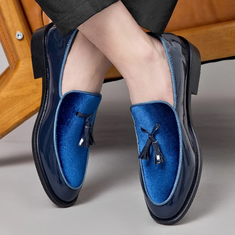 

Spring Men's Pointed Tassel Color Blocked Business Casual Leather Shoes Fashion Versatile Men's Comfortable Barber Party Loafers