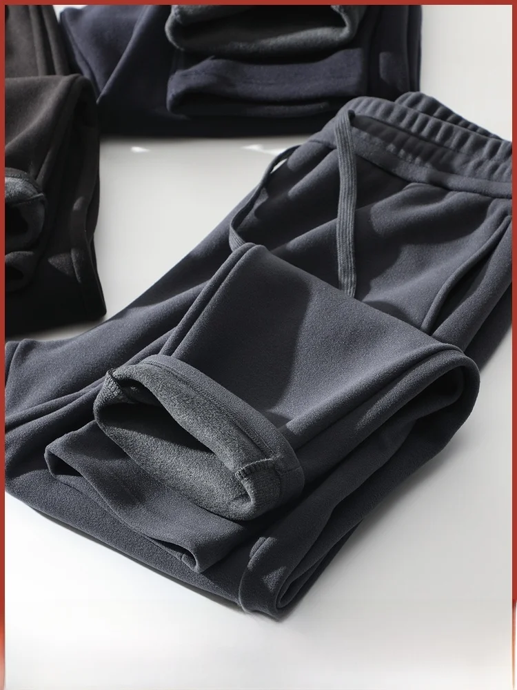 

Thiened шерстяные шелковые бархатные мужские повседневные брюки с эластичной резинкой на талии, прямые теплые брюки для отдыха, осенне-зимний цвет