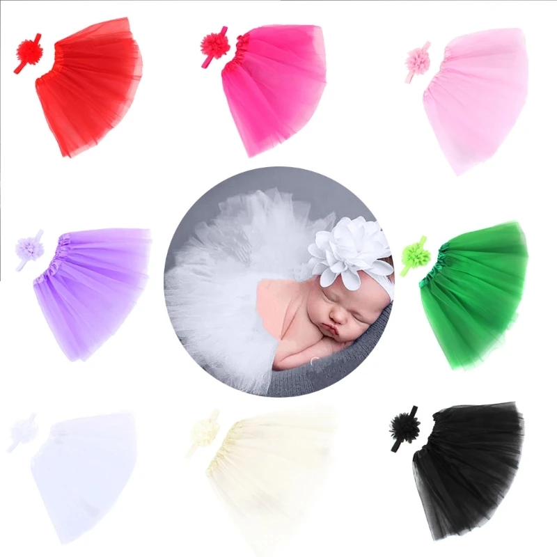 Diadema y tutú de tul para sesión de fotos de bebé - imagen 3