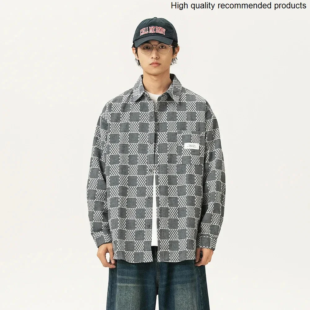 

Fashion 2025 Autumn Cityboy Streetwear Shirt Men Loose Casual Long Sleeve Plaid Campus Boys Shirts Coat Spring Blouse
