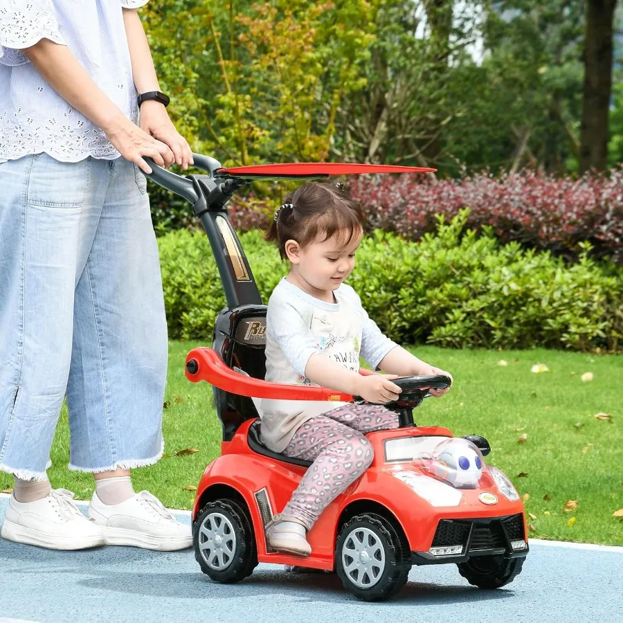 Push Car for 1-3 Years 3 in 1 Ride on Sliding Car Foot to Floor Baby Push Car with Removable Handle Music Horn Canopy Safety Gu