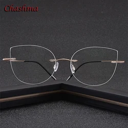 2 G Rimless Pure Titanium Eyeglasses Cat Eye Women Ultra Light Ochelari Glasses Men Customize Shape Myopic Prescription Lenses