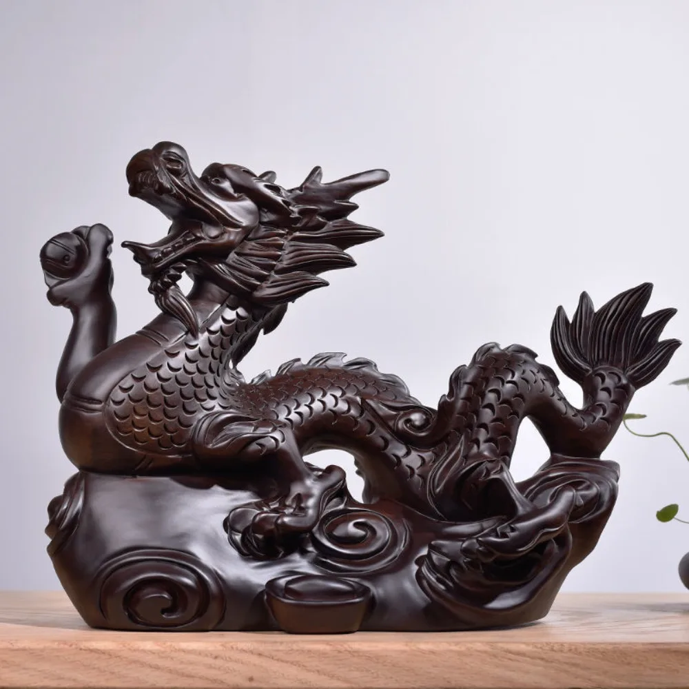 4 inches Wooden Chinese Feng Shui Dragon Statue for Office Home Tabletop Decor Fortune 2024 New Year Decoration Ornaments