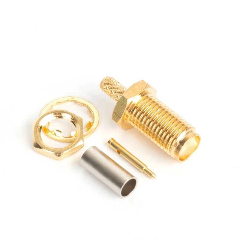 50 peças/100 peças sma fêmea ou RP-SMA fêmea porca anteparo crimpagem RP-SMA-KY-1.5 50-1.5 rg316 rg174 conector rf